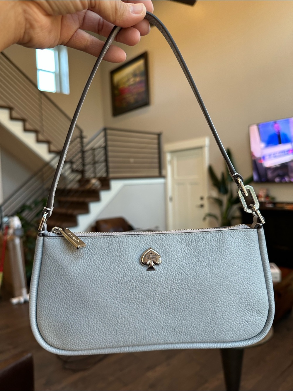 Kate Spade Pebbled Leather Shoulder Bag in Light Gray
